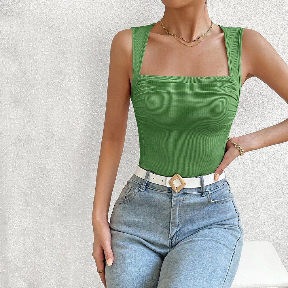 Damen figurbetontes Trägershirt mit quadratischem Ausschnitt und Raffung Drune