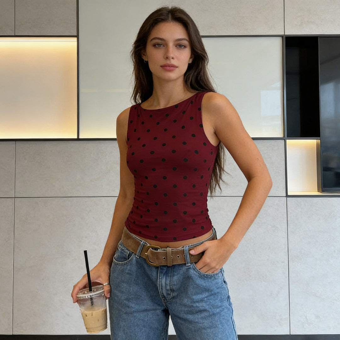 Damen ärmelloses Polka-Dots Top Drune