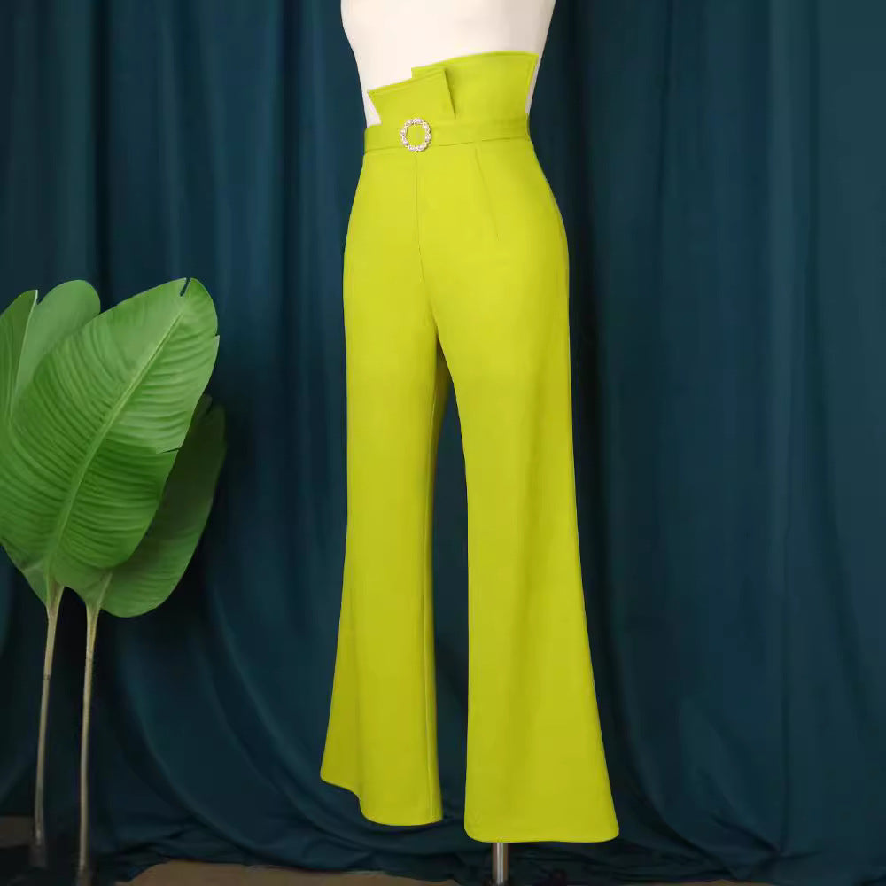 Damen Elegante Hochbundhose mit schickem Gürtel und weitem Bein Drune