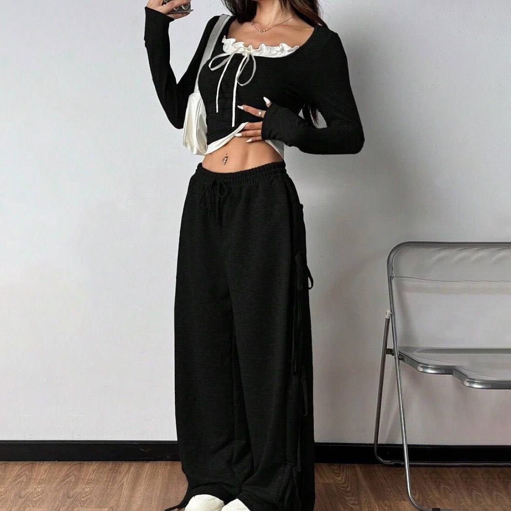 Damen Casual Lounge-Set mit modischen Rüschendetails Drune