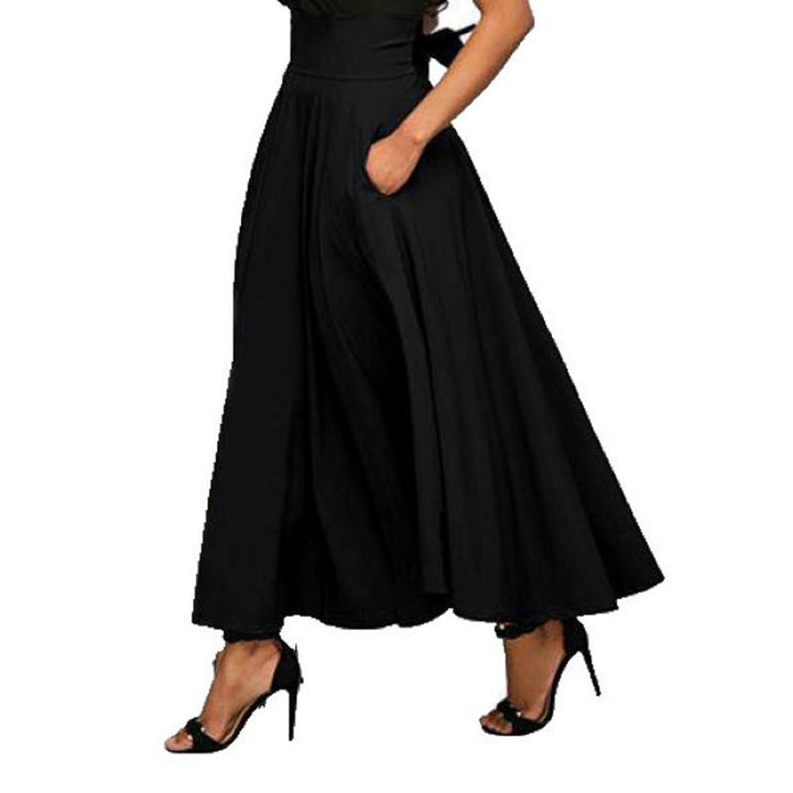 Damen weit geschnittene Palazzo-Hose mit eleganten Taschen und hohem Bund Drune