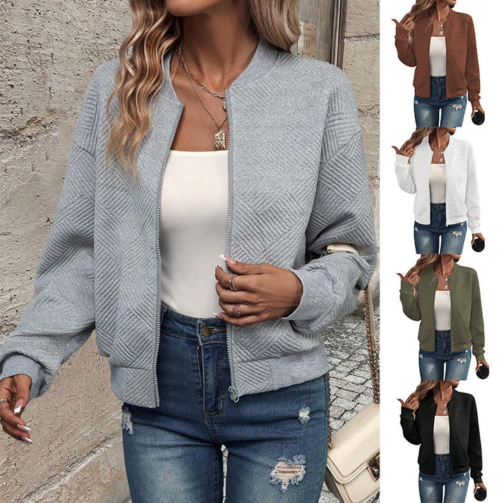 Damen lässige Bomberjacke mit feinem Strukturdesign und praktischen Taschen Drune