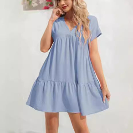 Damen V-Ausschnitt Kleid mit weit schwingendem Saum Drune