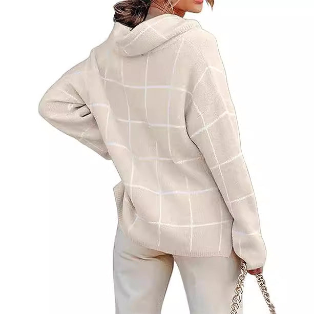 Damen Kariertes Hoodie mit Taschen und lässigem Schnitt Drune
