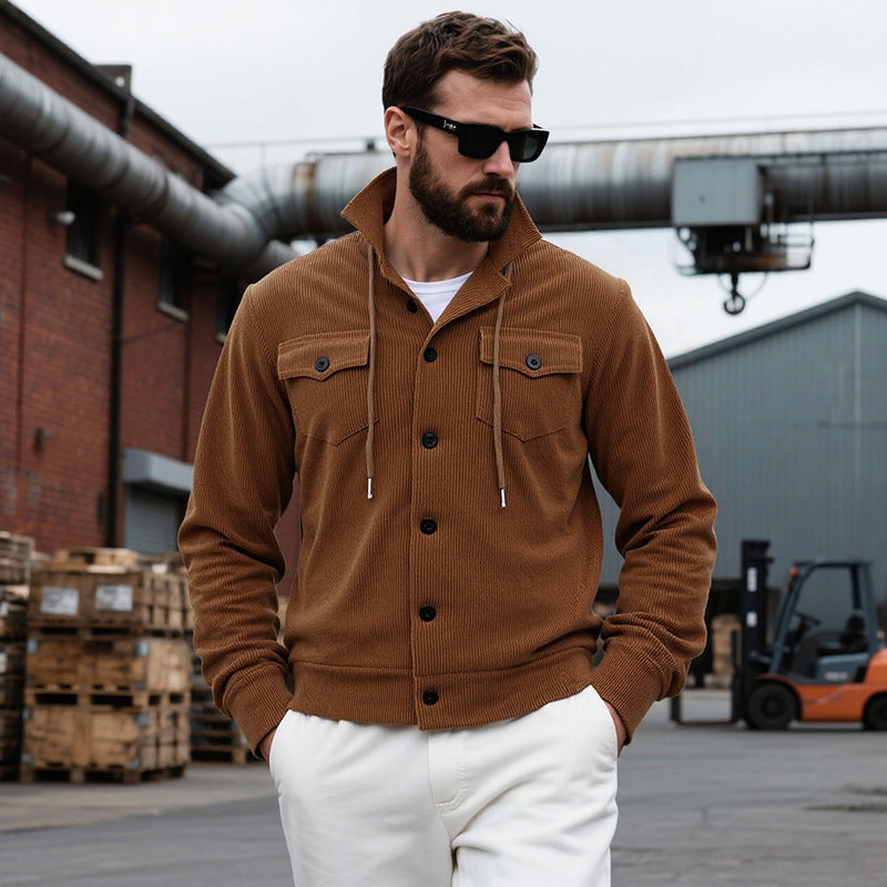 Herren lässige Strickjacke mit praktischen Brusttaschen und modernem Stehkragen Drune
