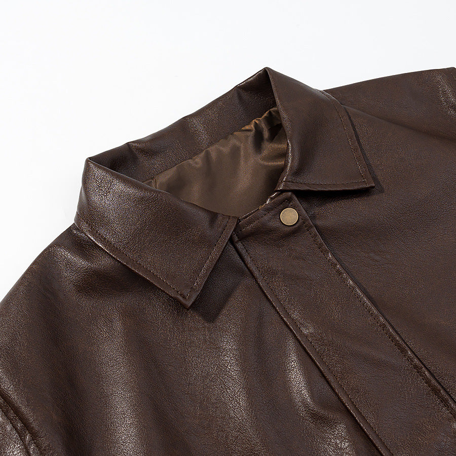 Damen modische Kunstlederjacke mit praktischen Pattentaschen und elastischem Saum Drune
