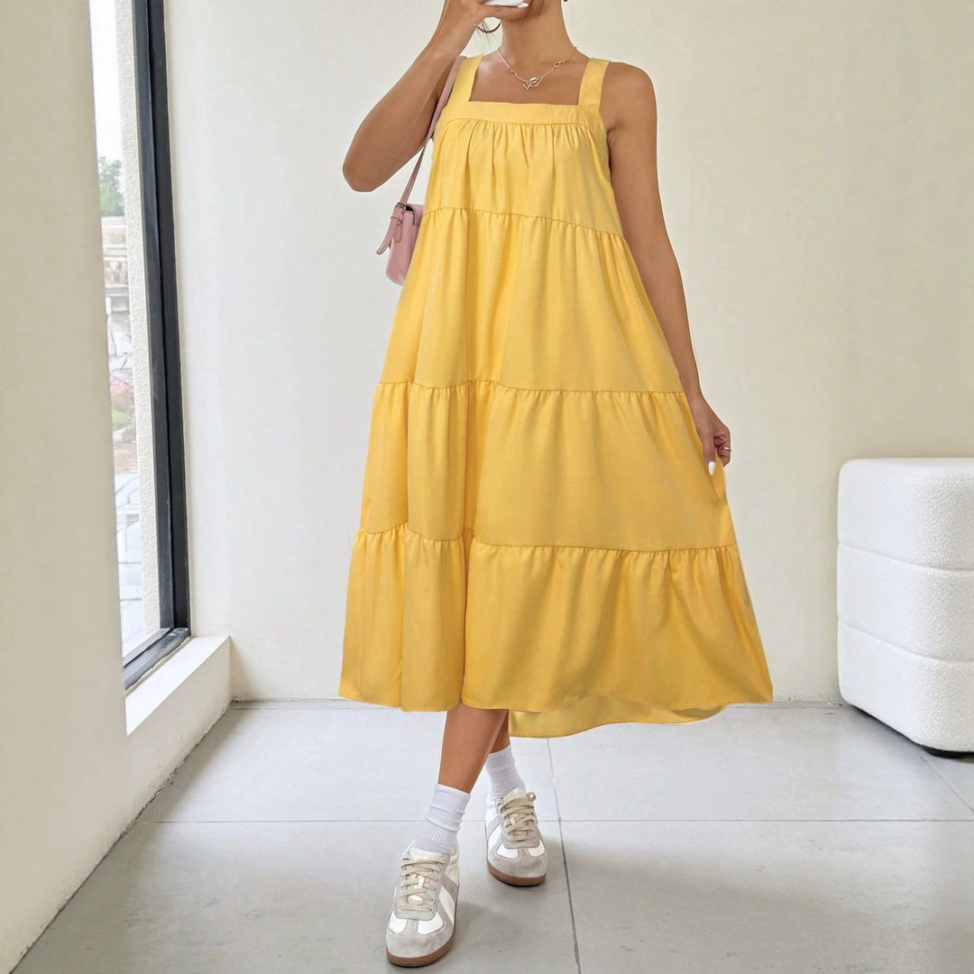 Damen luftiges Maxikleid mit Rüschendetails und seitlichem Schlitz Drune
