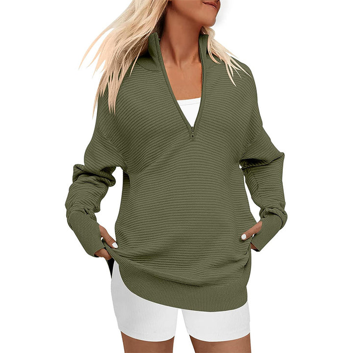 Damen Hochwertiger Reißverschluss Pullover mit strukturiertem Design Drune