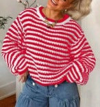 Damen Cropped Strickpullover mit weit ausgestellten Ärmeln und Streifenmuster Drune