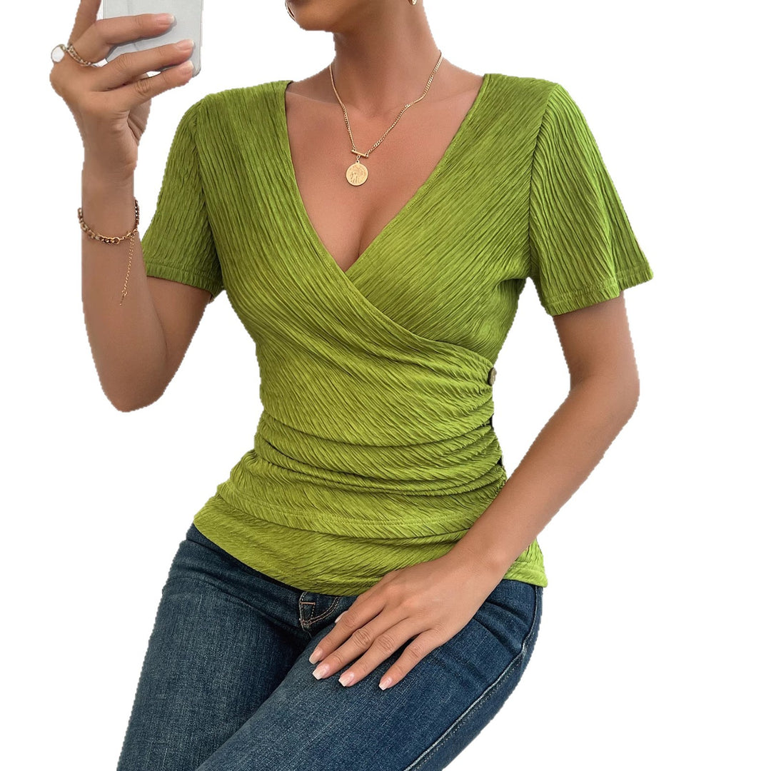 Damen Wickelbluse mit raffinierten Falten und Knopfdetails Drune