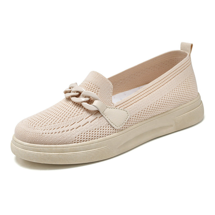 Damen nan komfortabler Strick-Slip-On Loafer mit elastischem Einstieg, dekorativer Kettenapplikation und stoßdämpfender EVA-Leichtsohle Drune