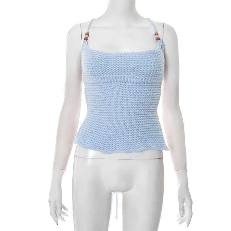 Damen luftiges Stricktop mit verstellbaren Trägern und dekorativem Saum Drune