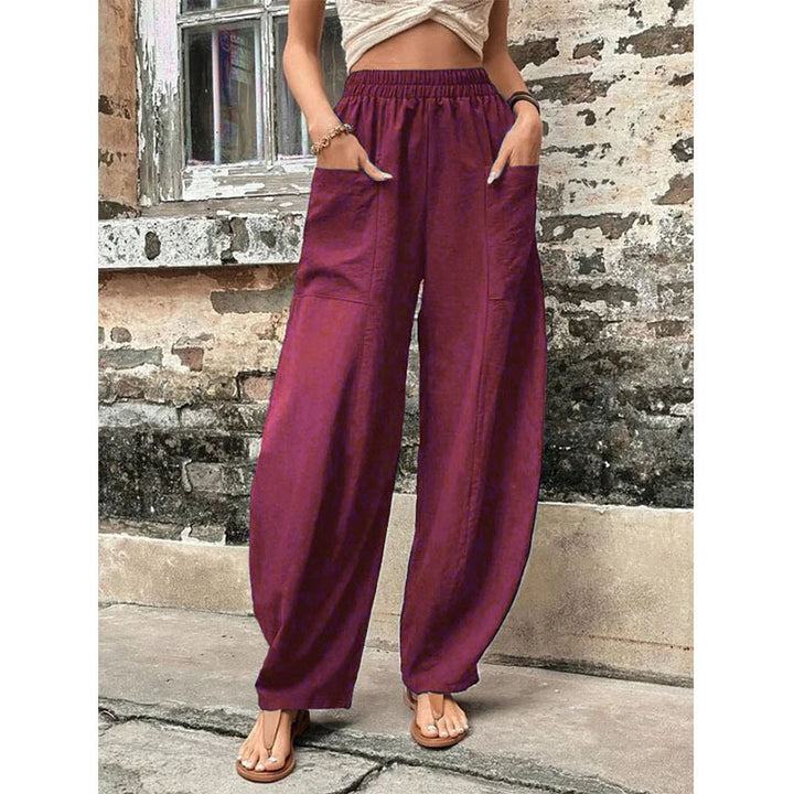 Damen Weite Palazzo-Hosen mit elastischem Bund und praktischen Taschen Drune