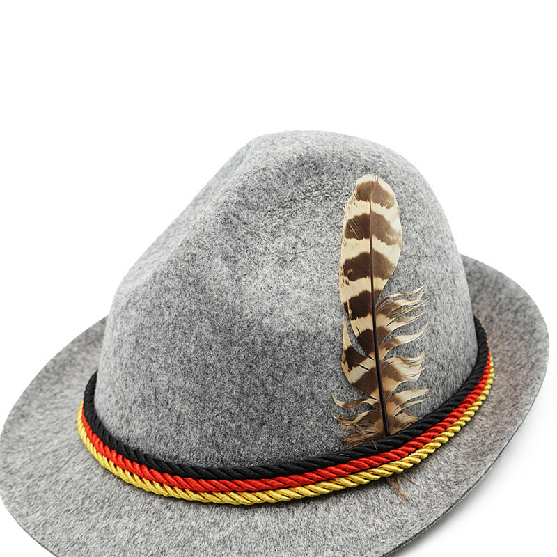 Herren nan traditioneller Trachten Filzhut mit Feder und Zierkordel Drune