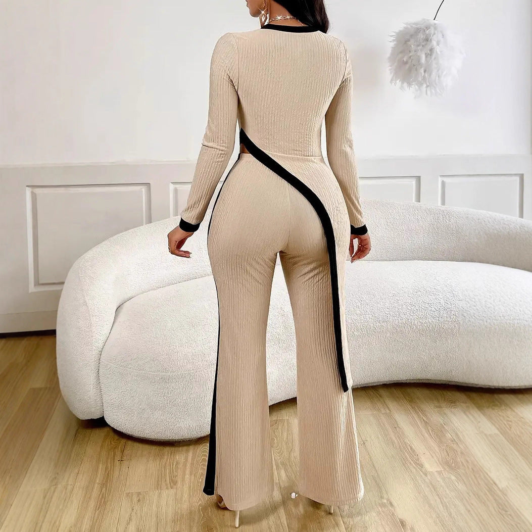 Damen Stilvoller Jumpsuit mit asymmetrischem Design und kontrastierenden Paspeln Drune