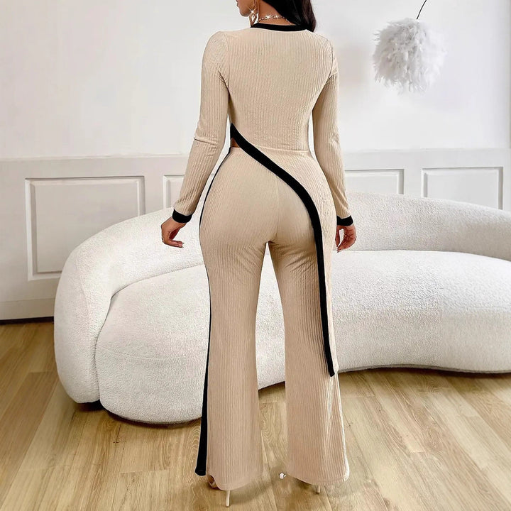Damen Stilvoller Jumpsuit mit asymmetrischem Design und kontrastierenden Paspeln Drune