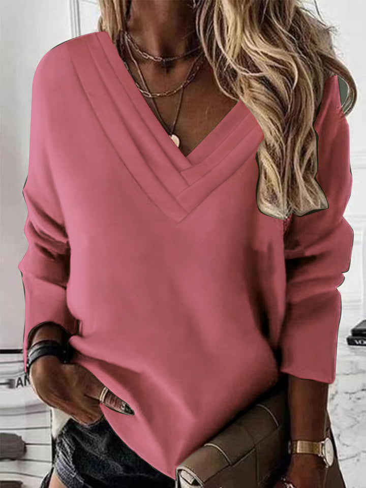 Damen Lässiges V-Ausschnitt Pullover mit eleganten Falten Drune