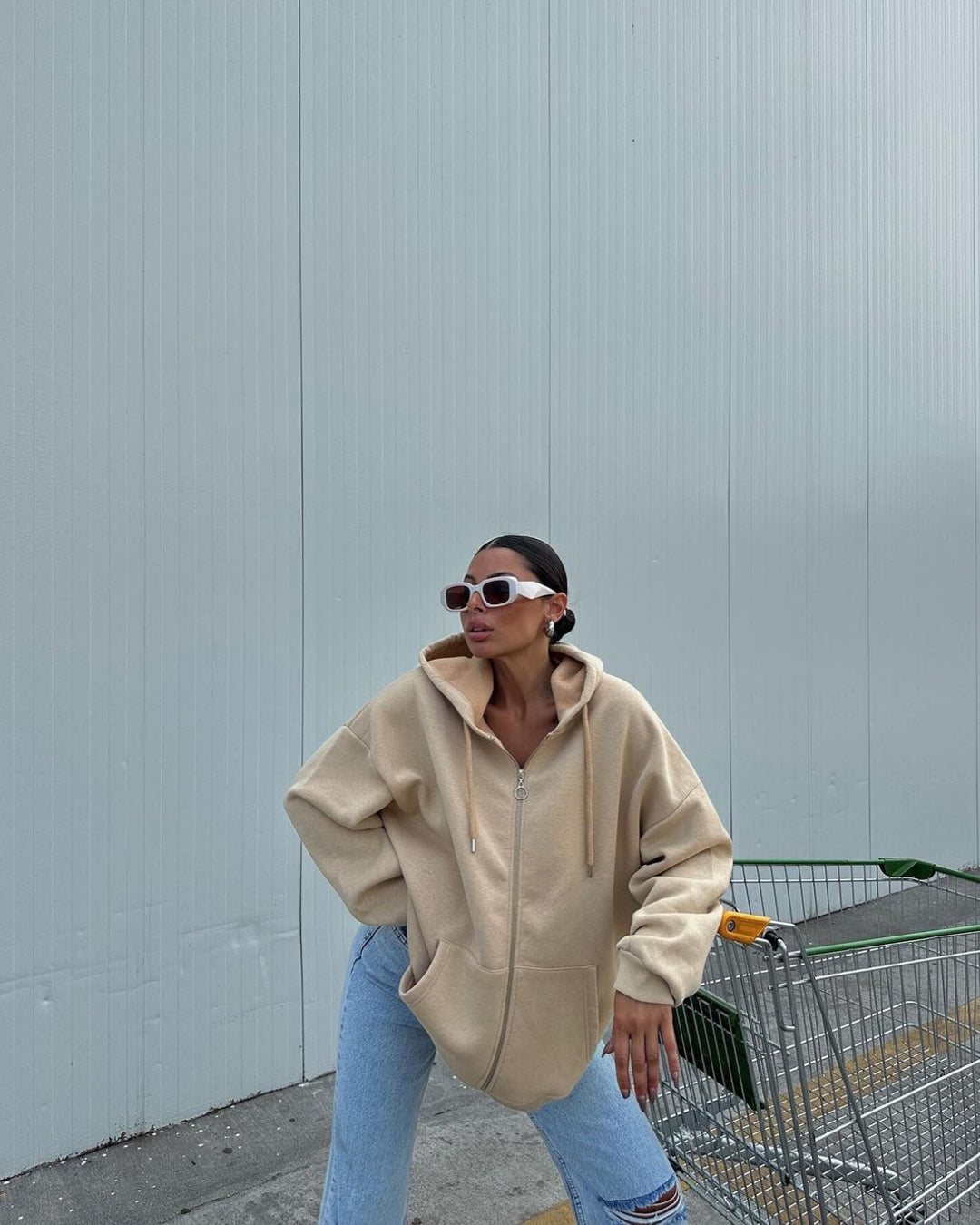 Damen oversized Kapuzenjacke mit Reißverschluss Drune