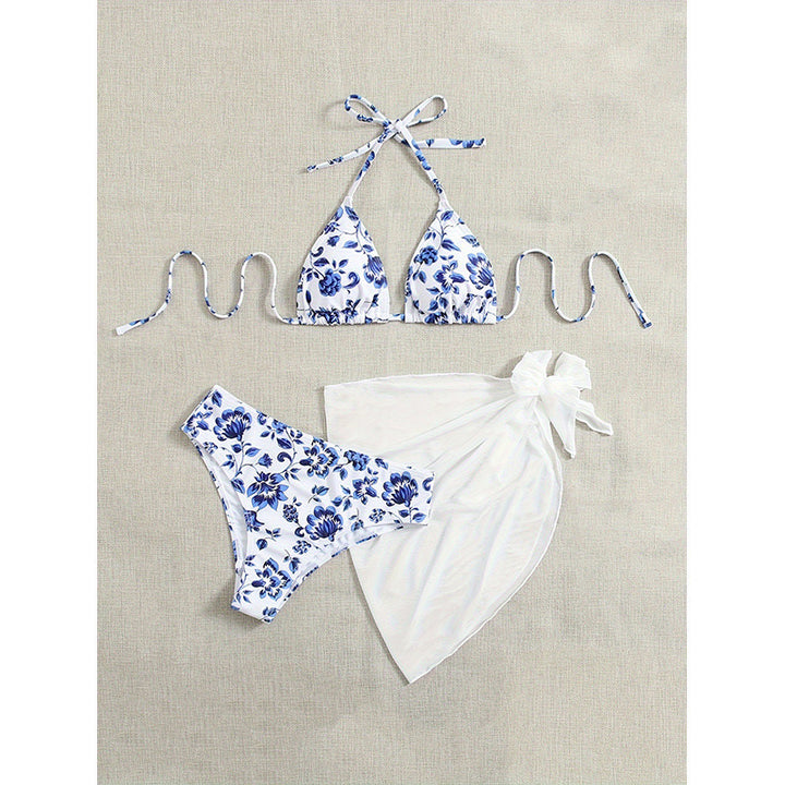 Damen Triangel-Bikini mit floralem Design und passendem Pareo Drune