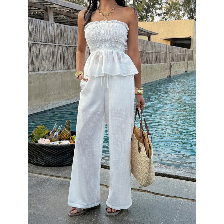 Damen Elegantes Oberteil mit gerafftem Bustier und weiten Hosen Drune