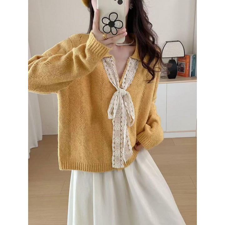 Damen Kaschmirpullover mit Spitzendetails und lässigem Schnitt Drune