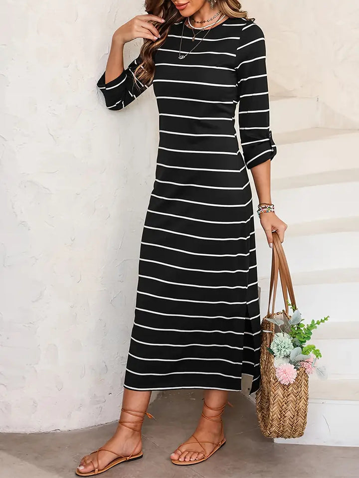 Damen Casual Streifenmaxikleid Drune