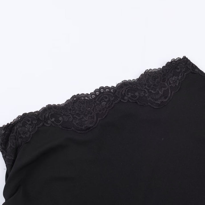 Damen asymmetrisches Spitzenoberteil mit eleganten Rüschendetails Drune