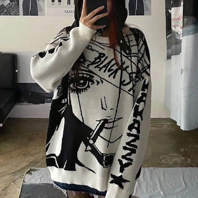Damen Künstlerische Grafik Strickpullover Drune