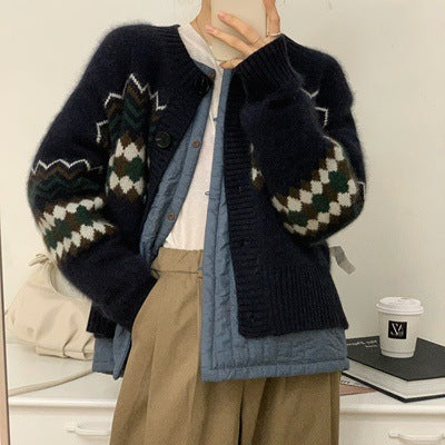 Damen modische Strickjacke mit auffälligem Jacquard-Muster Drune