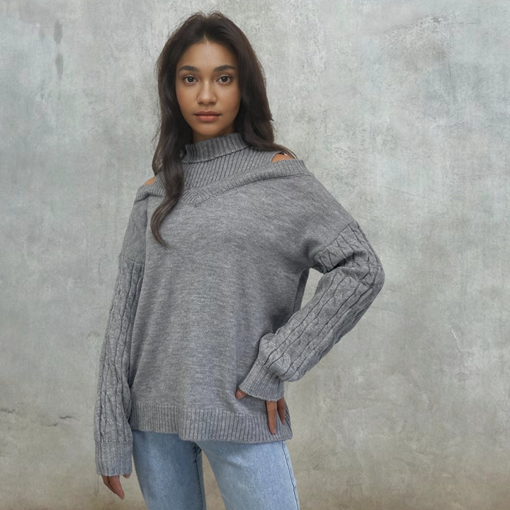 Damen Pullover mit schulterfreiem Design und strukturierten Ärmeln Drune