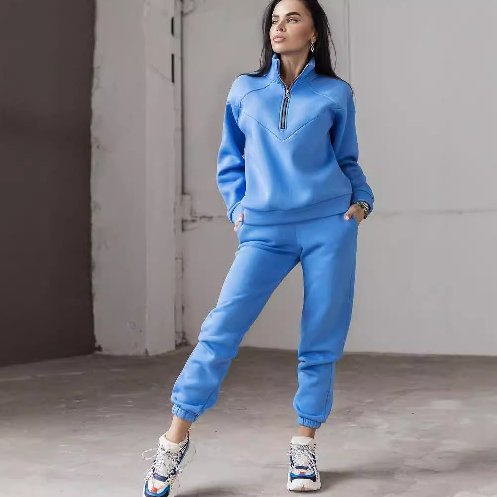 Damen Sportlicher Trainingsanzug mit hohem Kragen und praktischen Taschen Drune