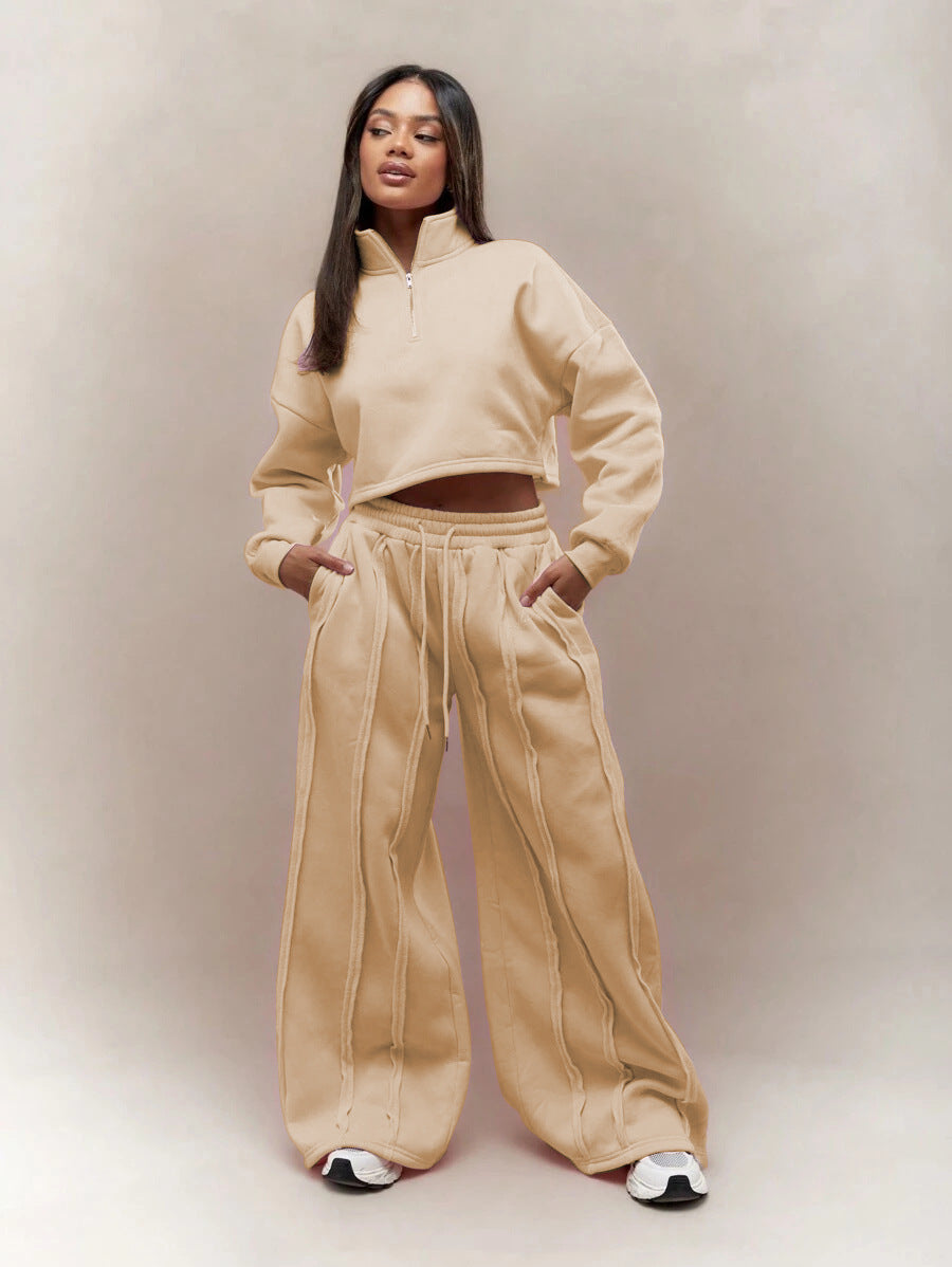 Damen modisches cropped Sweatshirt und lässige Jogginghose Set Drune