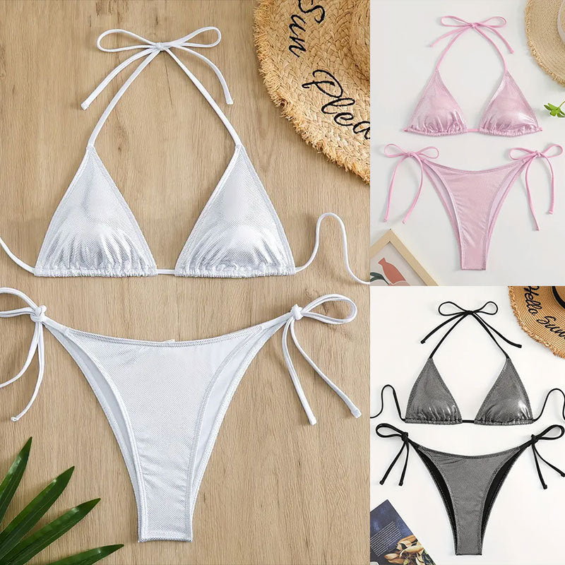 Damen Triangel-Bikini mit glänzendem Netzdesign Drune