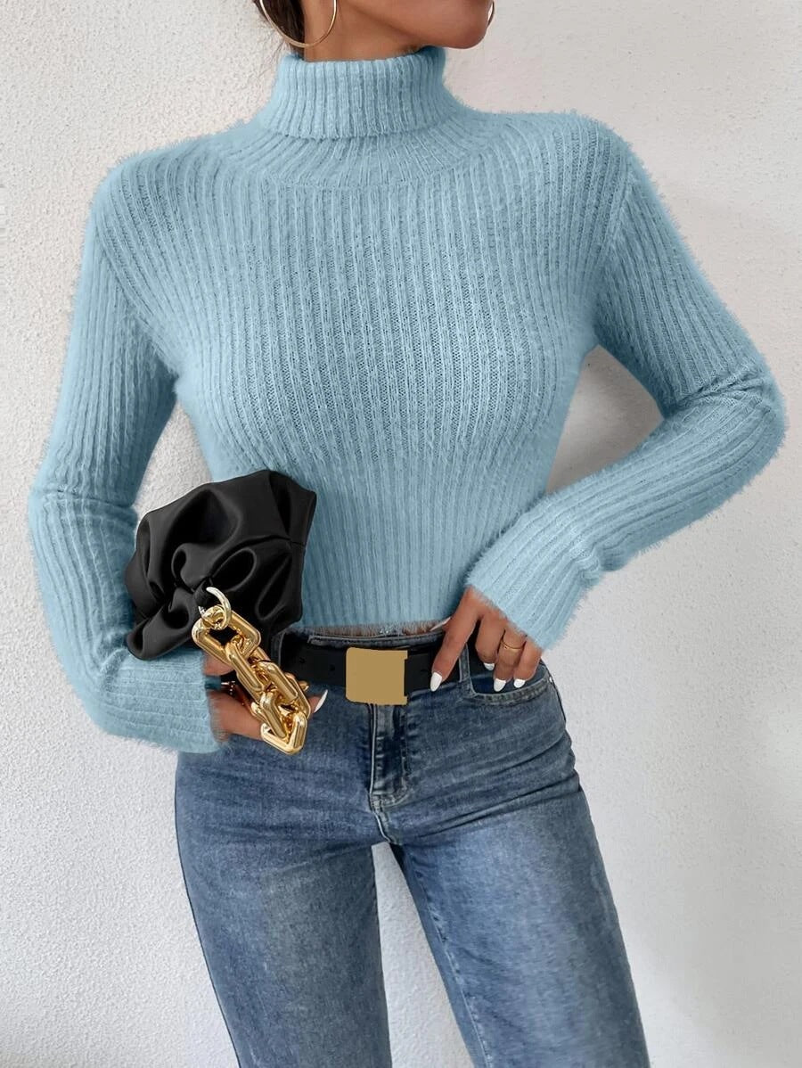 Damen Feinstrickpullover mit Stehkragen und modernem Rippdesign Drune