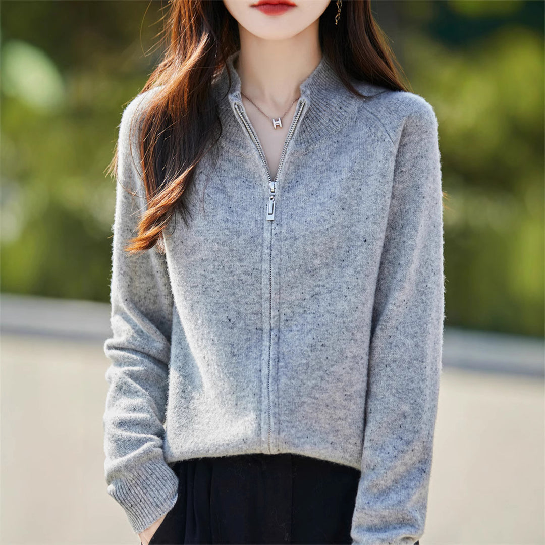 Damen kuscheliger Zip-Pullover mit hohem Kragen und feiner Struktur Drune