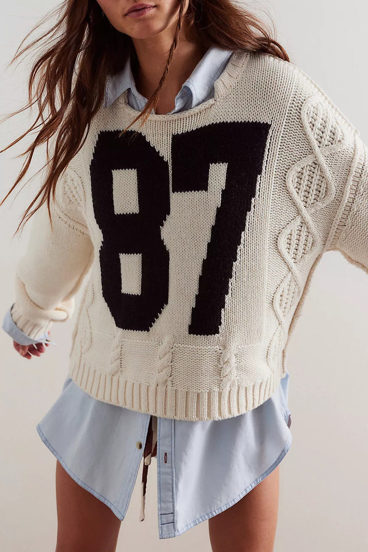 Damen Oversized Pullover mit lässigem Retro-Design Drune