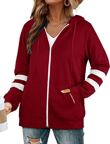 Damen sportliche Kapuzenjacke mit kontrastierenden Streifen Drune
