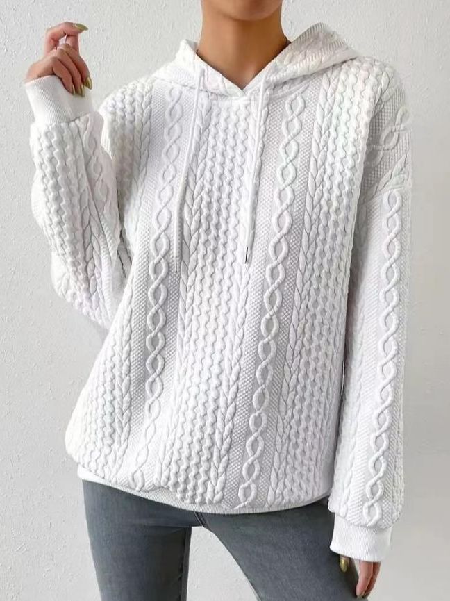 Damen Oversized Pullover mit strukturiertem Waffelmuster und Kapuze Drune