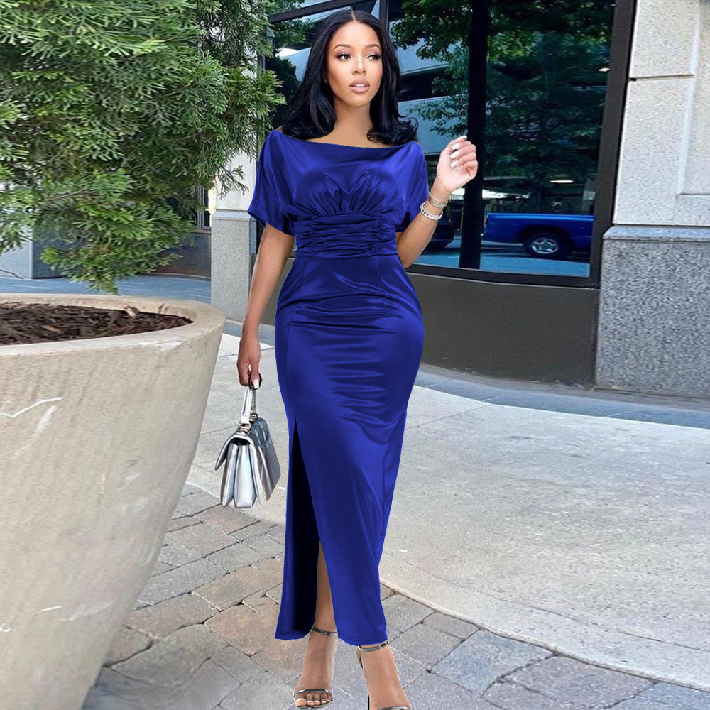Damen Elegantes Maxikleid mit raffinierter Drapierung und hohem Schlitz Drune