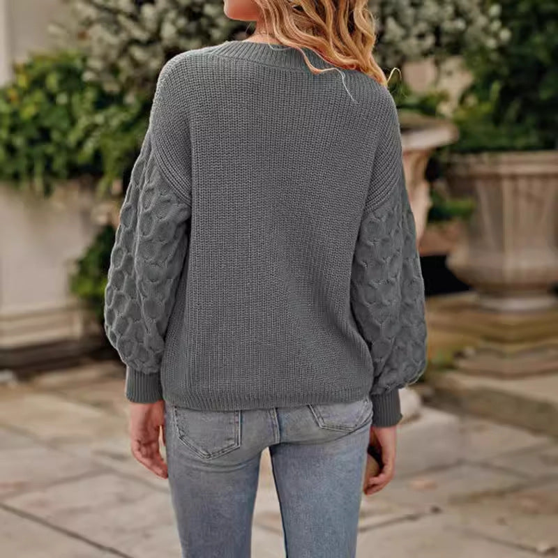 Damen Strickpullover mit hochgeschlossenem Design und strukturierten Ärmeln Drune