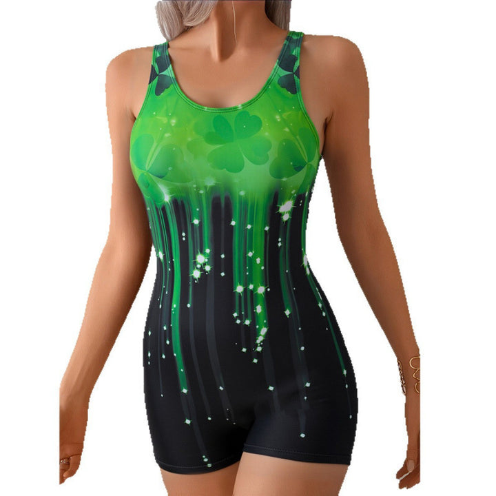 Damen Sportlicher Einteiler Badeanzug mit dynamischem Muster Drune