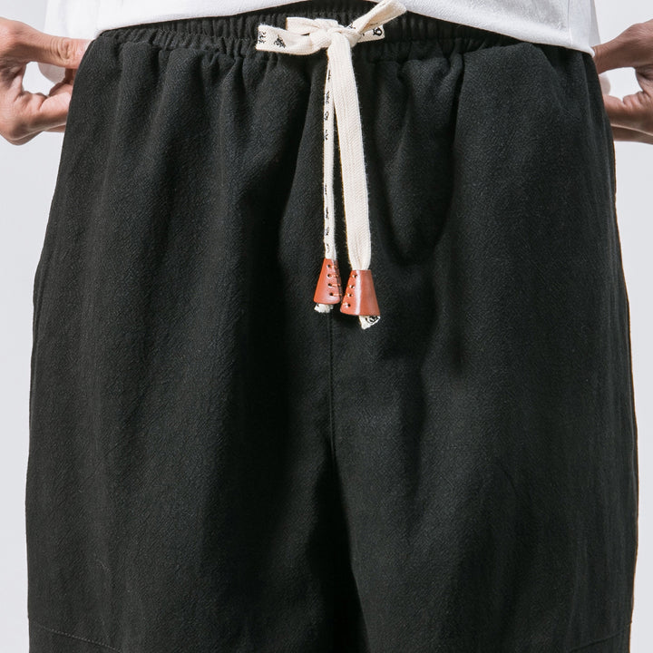 Herren nan relaxed Fit Leinen-Jogger mit Tunnelzug, eingesetzten Knieteilen und elastischen Bündchen Drune