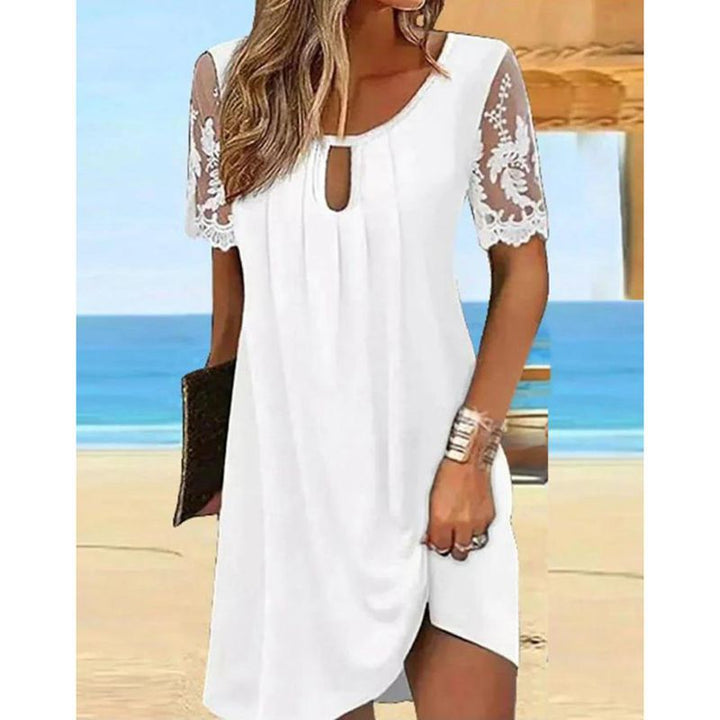 Damen lässiges Strandkleid mit eleganten Spitzenärmeln Drune