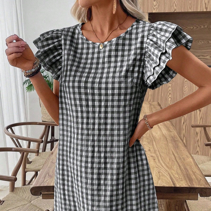 Damen Kurzarmkleid im modernen Vichy-Design mit Rüschendetails Drune