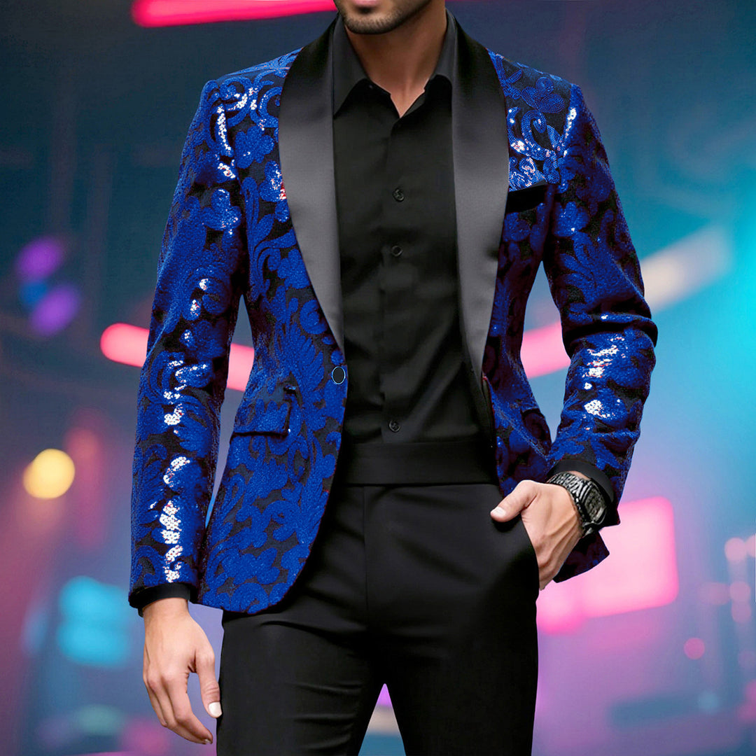 Herren glamouröser Pailletten-Blazer mit floralem Design und elegantem Schnitt Drune