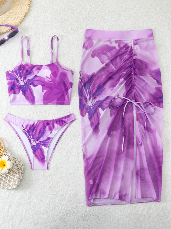 Damen Bikini-Set mit floralem Balconette-Oberteil und transparentem Wickelrock Drune