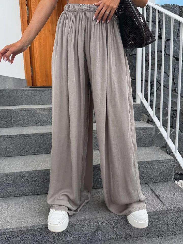 Damen luftige Palazzo-Hose mit elastischem Bund und weitem Schnitt Drune