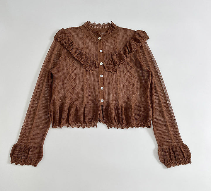 Damen feine Strickjacke mit Rüschendetails und Knopfleiste Drune