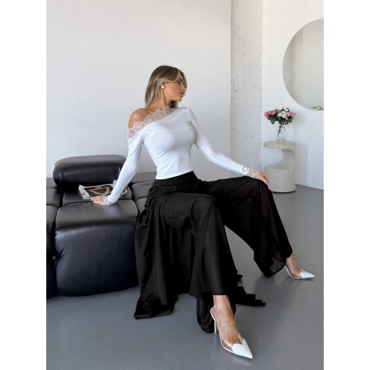 Damen Elegante lange Hose mit seitlichen Schlitzen und fließendem Schnitt Drune