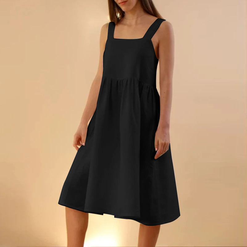 Damen Sommerkleid mit tiefem Rückenausschnitt und Knopfdetails Drune